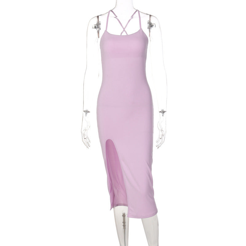 Women's Fashion Backless Slim Slit Sling Dress