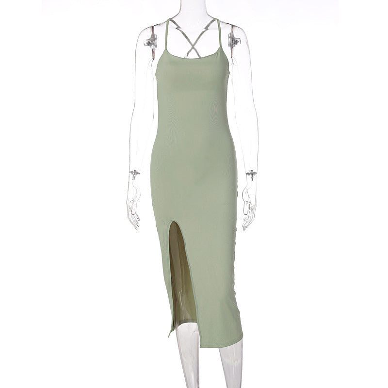 Women's Fashion Backless Slim Slit Sling Dress