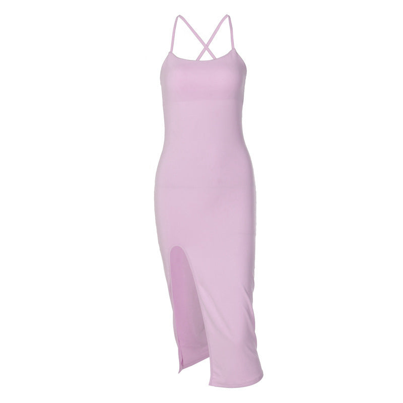 Women's Fashion Backless Slim Slit Sling Dress