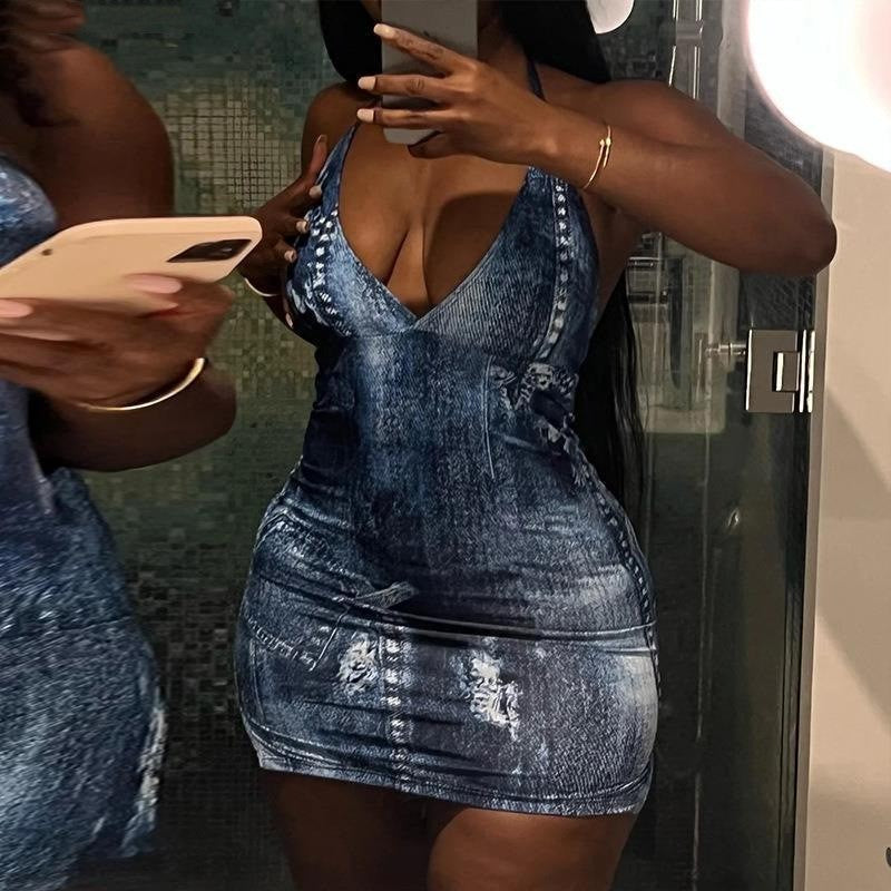 V-neck Backless Lace-up Sheath Dress