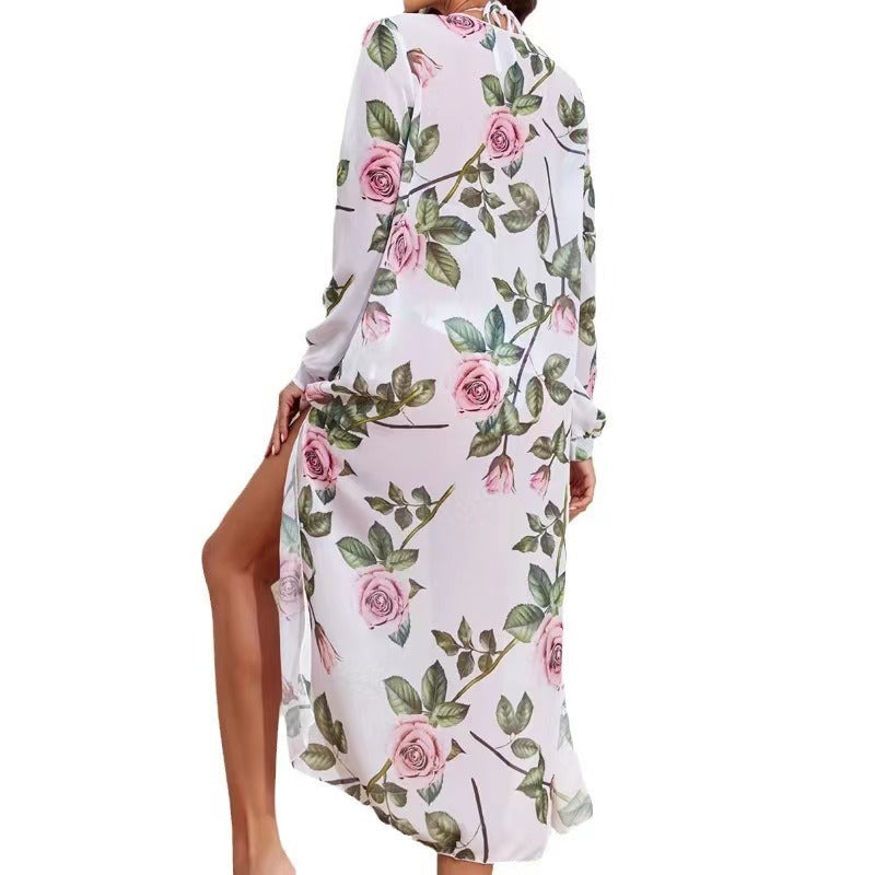 European And American Three-piece Split Bikini Swimsuit Printed Beach Sun Protection Blouse