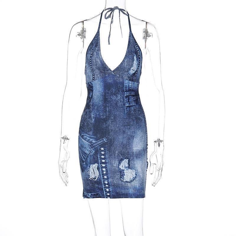 V-neck Backless Lace-up Sheath Dress