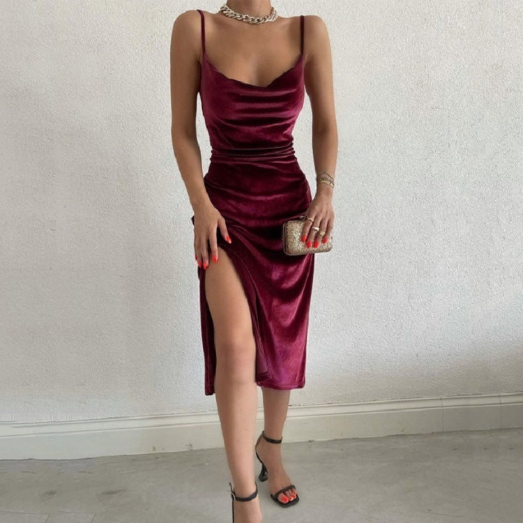 Women's Winter Fashion Sexy Slim Slit Suspender Dress