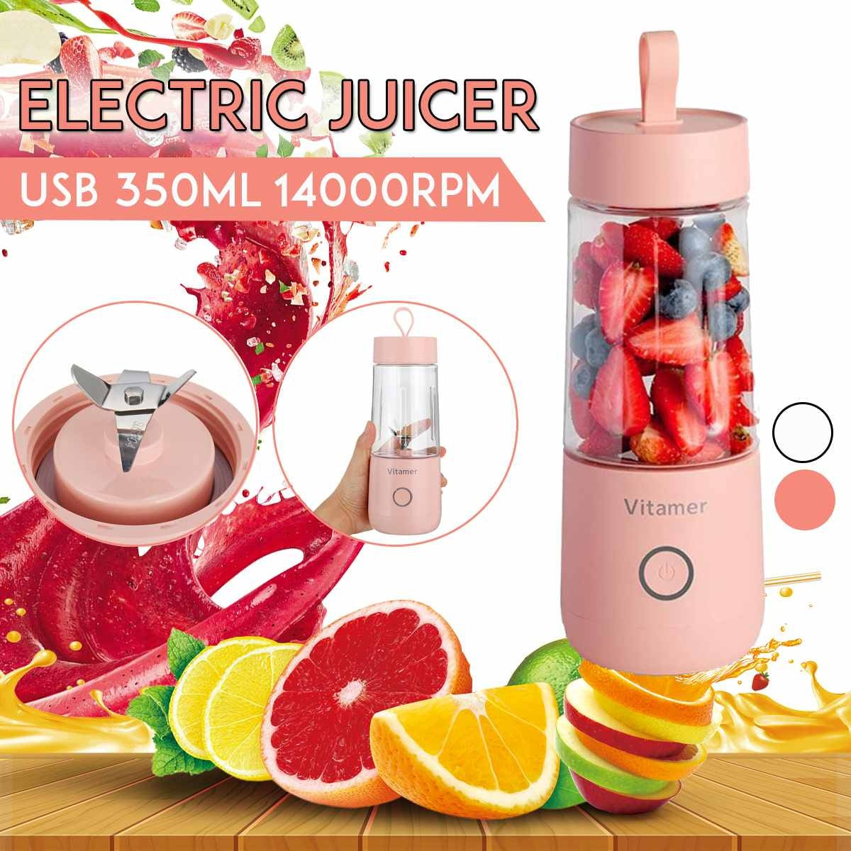 350ml Portable Blender Juicer Electric USB Rechargeable Mixer Smoothie Slushy Cup