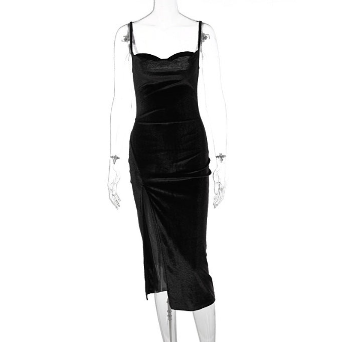 Women's Winter Fashion Sexy Slim Slit Suspender Dress